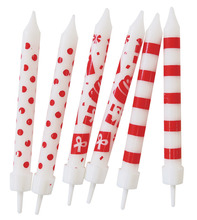 Kagelys m/holder 12 stk. rød/hvid